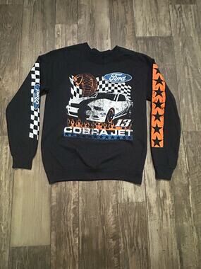 Ford Black Cobra Jet Graphic Crewneck with Orange Sleeve Stars
